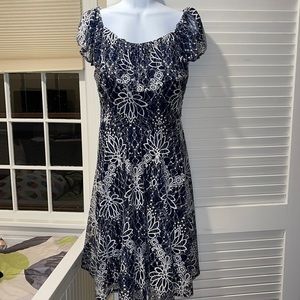 Navy and white laced floral dress